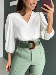 Women's Formal Blouse With Elegant Tailored Sleeves Plus Size - Black - View 2