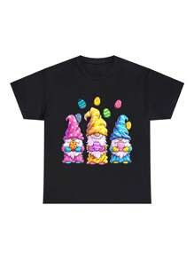 Gnome Easter Shirt Women Easter Outfit Easter Girls T-ShirtPrint Crew Neck Casual T-Shirt Short Sleeve Sports Top, Smart Casual/Street Style Women's Clothing