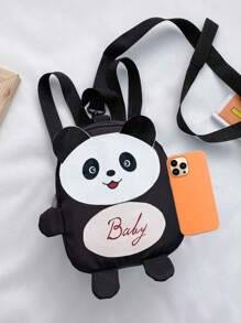 low tea 1pc Nylon Backpack With Cute Panda Print Pattern, Zipper Closure, Kids Mini Cute Cartoon Backpack - Multicolor - View 3