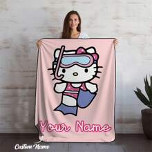 1pc Personalized  Fleece Blanket, Cute  Cartoon Pattern Soft & Warm Flannel Blanket, Comfortable And Suitable For Bed, Sofa, Chair, All Seasons - Pink - View 11