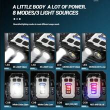 1pc Multifunctional Outdoor Aluminum Alloy Keychain Flashlight, Dual Light Source, Hat Clip, Waterproof, White - Multicolor - View 3
