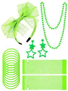D EXCEED 5 PCS 1920s Women Costume Accessories Outfits Neon Party Lace Bow Hairband Fishnet Gloves Artificial Bead Necklace Bracelet Earrings Weddings Masquerade Fancy Dress Party Gifts Prom - Multicolor - View 9