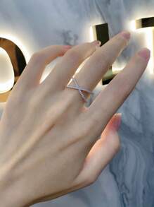 1pc S925 Sterling Silver Cross Design Synthetic Cubic Zirconia Ring, Fashion & Elegant Lady Daily Wear Quality Jewelry