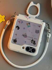 1pc Foldable Cat Ring Phone Case, Compatible With Samsung Z Flip6/Z Flip5/Z Flip4