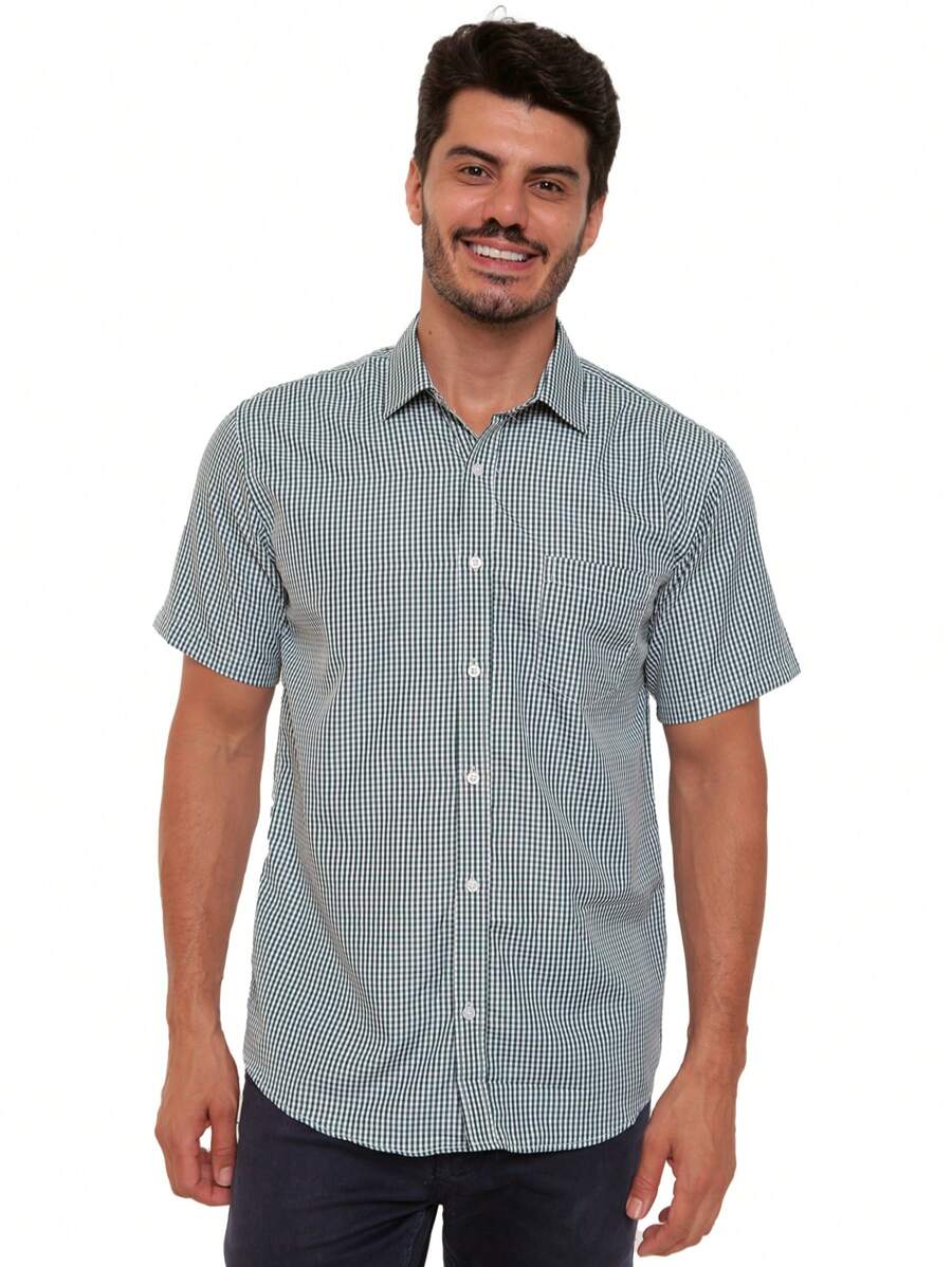 Rand paul Men's Casual Slim Fit Short Sleeve Plaid Shirt With Pockets - xanh quân đội - Xem 1