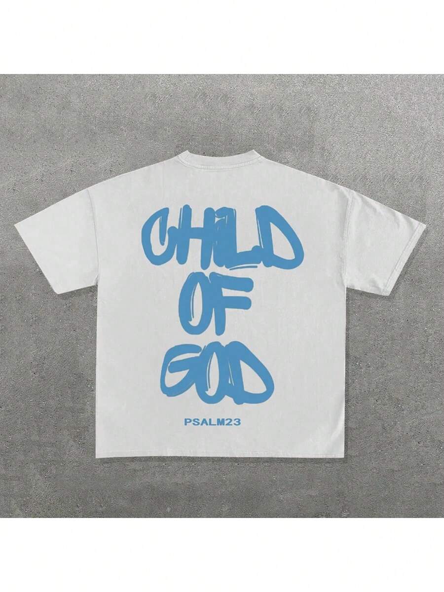 Y2KCHILD OF GOD- Graphic Print - Men's 100% Cotton Crew - Neck Short - Sleeve T - Shirt - Casual Loose - Fitting Top, Unisex - 白色 - 查看 1