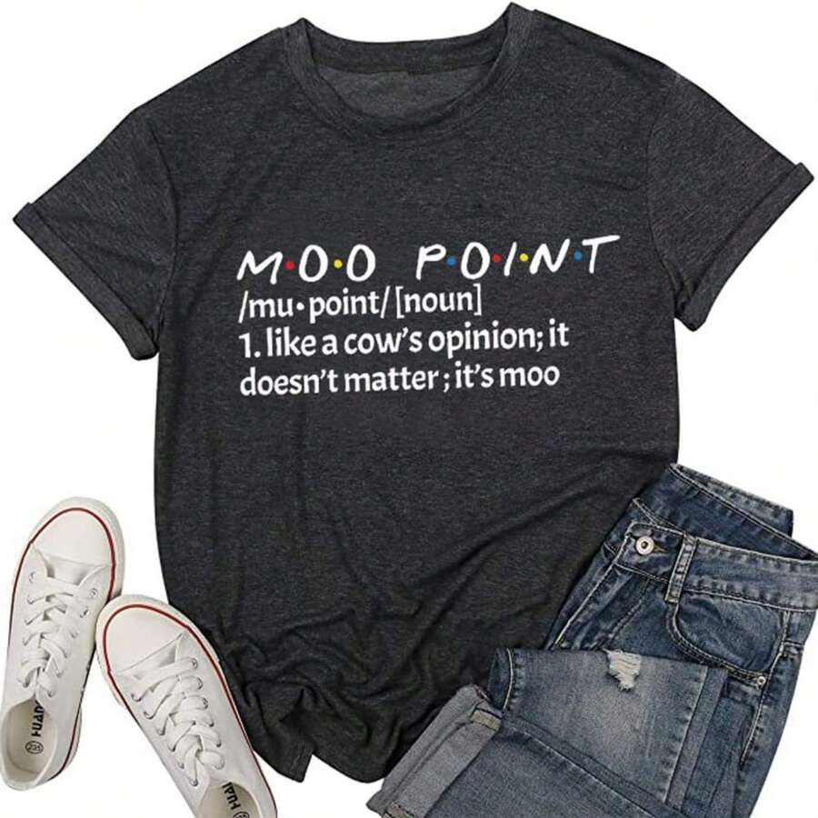 It's A Moo Point T Shirt Women Funny Friends TV Show Shirts Short Sve Crew Neck T-Shirt Tee Top - màu đen - Xem 1