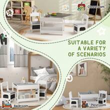 HOMCOM 3 Piece Kids Table And Chair Set, 2 In 1 Design Kids Desk And Chair Set With Blackboard, Storage, Bookshelves, For Nursery, Playroom, Classroom - Grey - Grey - View 7