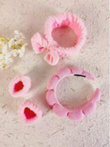 1- Wash Face Bow Headband/1- Sponge Headband/2- Wash Face Wristbands/3 Pieces Set -1 Bow Headband And 2 Wash Face Wrist Straps/3 Pieces Set -1 Sponge Headband+2 Wash Face Wrist Straps/4-Piece Set -1 Bow Headband+1 Sponge Headband+2 Wash Face Wrist Straps - Pink - View 3