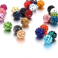 Perles de strass de 10 mm pour l'artisanat, 10/30/60 pièces en couleurs mélangées, perles rondes brillantes Shamballa boule disco en vrac, perles de cristal étincelantes fantaisie en argile pour la création de colliers, bracelets, boucles d'oreilles et décoration DIY