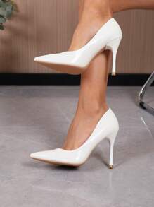 Bombas de tacón alto de punta puntiaguda de recubierto para mujer de talla grande, con tacón delgado para fiesta, altura del tacón de 10 cm, diseño clásico de moda