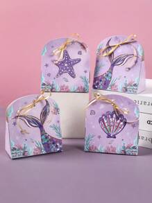 6pcs Mermaid Theme Gift Box Candy Bag With Ribbon,Mermaid Tail Design Storage Box,Biscuit Baking Box,Wedding Birthday Decoration,Babyshower Decor,Birthday Party Supplies,Under The Sea Party Decor,Goodie Bags Packaging,Mermaid Party Decor,Party Favor,Gift For Guests