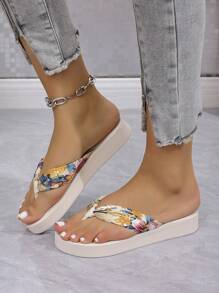 Zomerse slippers met strasssteentjes voor dames, dikke platform wedge strandsandalen, antislip, Koreaanse mode