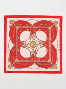 1 件时尚优雅的女士熊印花缎面头巾，轻盈光滑的防紫外线围巾 - 紅色 - 查看 4