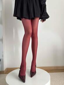 1 pieza Medias transparentes sexy rojas para mujer, adelgazantes para citas, fiestas, otoño/primavera