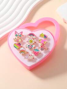 36pcs/12pcs Heart-Shaped Zinc Alloy Cartoon Rings In Gift Box, Adjustable Design Fits Most, Mix & Match Styles, Unique Gift For Friends, Kids, Birthday, Holiday