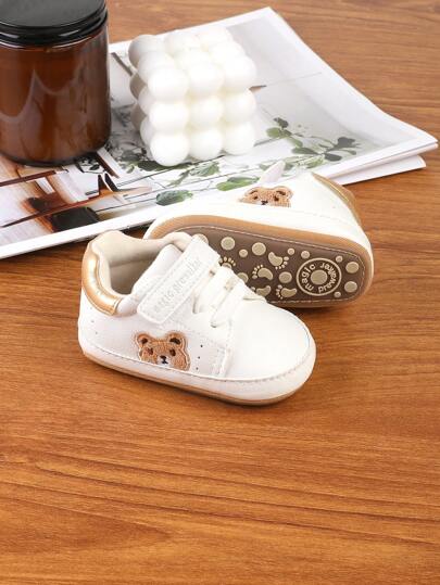 1 Pair Kids' Cartoon PU Hook And Loop Flat Non-Slip Casual Sports Shoes, Suitable For Spring And Autumn