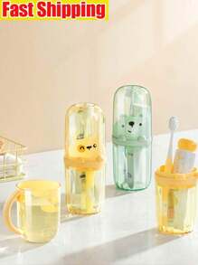 1PC Portable Toothbrush Cup (With Bracket And Mouthwash Cup), Travel Toothbrush Storage Set, Transparent Bathroom Cup, Portable Mouthwash Cup, Household Plastic Toothbrush Cup, Bathroom Accessories, Wash Cup, Toothbrush Cup Home Bathroom Decor Fall Decor Back To School