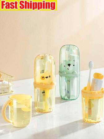 1 件便携式牙刷杯（带支架和漱口杯）、旅行牙刷收纳套装、透明浴室杯、便携式漱口杯、家用塑料牙刷杯、浴室挂件、洗漱杯、牙刷杯家居浴室装饰秋季装饰返校