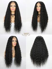 SALLYWELL Peluca con encaje frontal de 13*4 pulgadas, peluca negra con encaje frontal, peluca larga de rizos profundos, peluca sintética sin pegamento resistente al calor con encaje de color, con cabello bebé, con mechones negros y grises, peluca rizada suelta y colorida de 24 pulgadas para mujeres