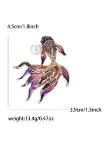 Fashionable Rhinestone Faux Pearl Goldfish Brooch For Women Animal Brooch Dress Suit Pin Accessories Party Banquet Gift