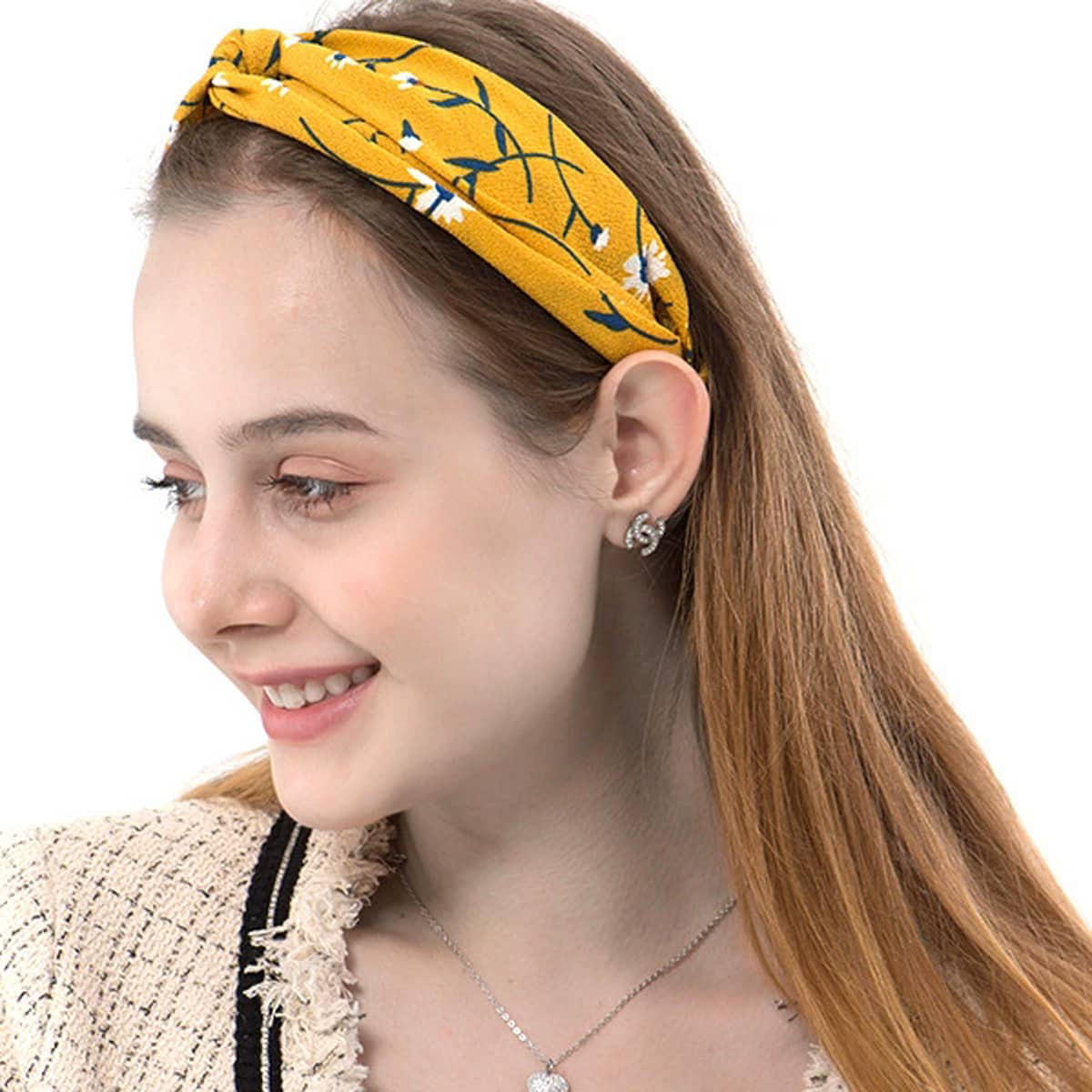 1 件装春季美丽十字弹力头带雪纺头带女士头带发饰头箍发圈 - 黃色 - 查看 1