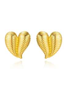 1 Pair Horizontal Striped Heart Minimalist Stainless Steel Gold-Plated Earrings, Versatile Jewelry Suitable For Women's Everyday Wear