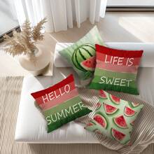 4er Set Kissenbezüge mit Wassermelonen Muster, einseitiger Muster, Sommer