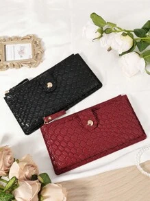 Burgundy Bag Charry Red Bag Wine Red Bag,Women's Long Wallet, Multi-Card Slot Organizer With Zipper Pocket & Snap Closure, Elegant Crocodile Embossed Faux Leather Fold Wallet, Compact Design For Cash, Coins, Credit Cards & Phone, Perfect Gift For Girlfriend, Mom, Teacher, Travel, Work & Shopping