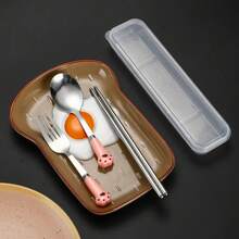 Juego de 3 piezas de vajilla infantil: cuchara, tenedor y palillos, de acero inoxidable 304, cubiertos lindos para postre, juego portátil de cubiertos de alimentación para bebé