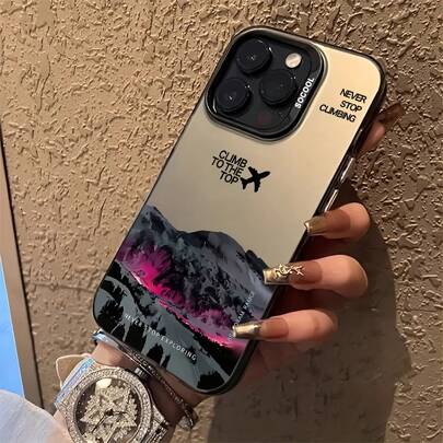 Airplane 1pc Black Phone Case With Airplane, Northern Lights, Volcanic, English Sentence Graphic, Personalized Compatible With Iphone 16 Pro Max / 15 / 14 Plus / 13 / 12 / 11 Protective Cover Waterproof Shockproof Anti-Fall Scratch Resistant