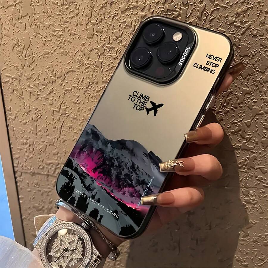 Airplane 1pc Black Phone Case With Airplane, Northern Lights, Volcanic, English Sentence Graphic, Personalized Compatible With Iphone 16 Pro Max / 15 / 14 Plus / 13 / 12 / 11 Protective Cover Waterproof Shockproof Anti-Fall Scratch Resistant - Multicolor - View 1