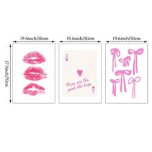 1/3 件粉色蝴蝶结墙壁艺术画复古美好旧时光王牌扑克牌帆布印刷画时髦的吻唇海报少女装饰适用于卧室、客厅或宿舍无框 - 彩色 - 查看 16