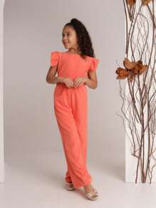 Stylish Long Jumpsuit For Children And Young People - Coral Pink - View 4