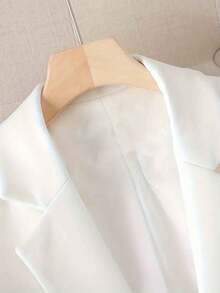 HOMEYEE 长袖西装领复古优雅休闲度假办公OL上衣，大码外套，适合春秋冬季穿着，白色 - 白色 - 查看 3