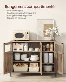 VASAGLE Meuble de Rangement, Buffet, avec Placard 3 Portes, pour Salle à Manger, Salon, Cuisine, entrée, Cadre en Acier, Style Industriel, Marron camel, noir d'encre - Camel - Voir 1
