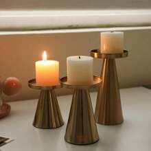 3pcs/Set Copper-Plated Candle Holder Set, Home Decor Wedding Decoration - Multicolor - View 8