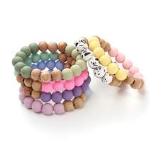 19pcs/Box 12mm Silicone Beads And Wooden Beads DIY Loose Bead Set With Elastic Cord, For Making Bracelet, Necklace, And Various Decorative Pendant - Multicolor - View 5