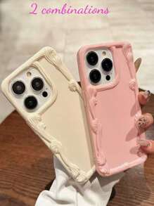 2pcs 3D IPhone 13/14/15 Pink & Pure White Cream Frame Creative IPhone 12 Pro Max/13 Pro/14 Pro Korean Style TPU Soft Case Compatible With Iphone 16/15 Pro Max, IPhone 16/16 Plus Wave Design - Multicolor - View 1