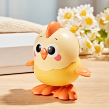 1 pieza Juguete de pollo de dibujos animados de plástico con mecanismo de cuerda, puede saltar hacia adelante