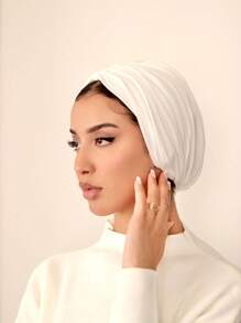 1 件女士纯色褶皱弹性头巾，传统头巾帽，具有弹性、透气、吸水和防滑设计，适合日常生活、瑜伽、健身和时尚服装 - 白色 - 查看 2