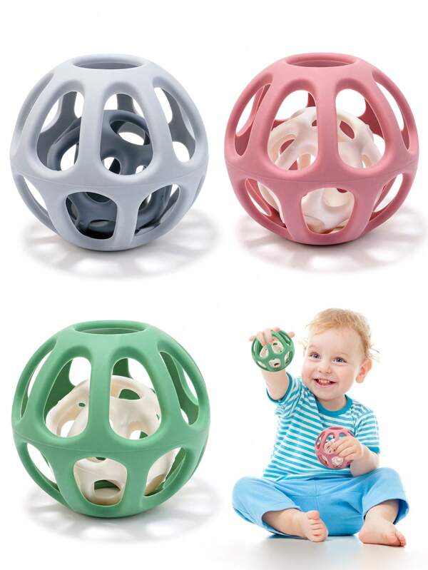Pelota de dentición para bebés 2 en 1 - Juguete de dentición con superficie texturizada para agarrar fácilmente, estimulación multisensorial - Juguetes de baño 100% de silicona para bebés, perfecto para el desarrollo sensorial y alivio de la dentición - Regalo ideal para niños y niñas, diseño seguro para el juego y el aprendizaje