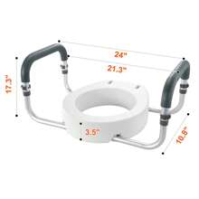Raised Toilet Seat, 3.5"-5" Height Raised, 300/350 Lbs Weight Capacity, 19.1" - 25.2" Adjustable Width, For Standard Round Toilet, Aluminum Handrail, With EVA Armrest Padding, For Elderly, Handicap, Patient, Pregnant, Medical Bathroom Decor Summer