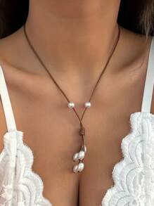 1 pieza Collar de estilo bohemio de mujer con perlas falsas, adecuado para uso diario, viajes a la playa, festivales y como regalo de cumpleaños