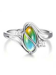 1 件时尚方晶锆石戒指，适合女士，情人节礼物，结婚周年派对珠宝，妈妈，母亲，母亲节，礼物 - 1# - 查看 3