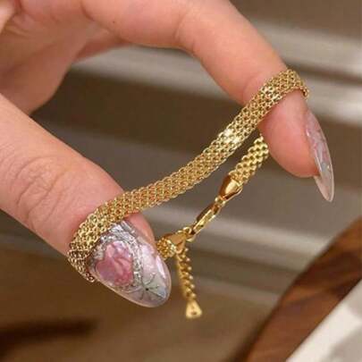 Uworld Fashion Link Chain Stainless Steel Bangle Bracelet For Women Exquisite Golden Metal Texture Jewelry Girl Beach Gift Man