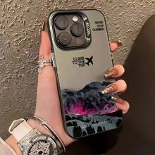 Airplane 1pc Black Phone Case With Airplane, Northern Lights, Volcanic, English Sentence Graphic, Personalized Compatible With Iphone 16 Pro Max / 15 / 14 Plus / 13 / 12 / 11 Protective Cover Waterproof Shockproof Anti-Fall Scratch Resistant - Multicolor - View 4