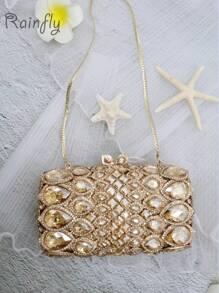 Exquisite Luxurious Gold Color Crystal Evening Bags For Women,Formal Wedding Party Handbag Purse Floral Crystal Handbag, All Handmade Metal Rhinestone Dinner Bags,Vintage Sequin Clutch Wedding Party Prom Bag, Chain Crossbody Evening Purse, Perfect Bride Purse For Wedding, Prom & Party Events,Best Gifts For Ladies