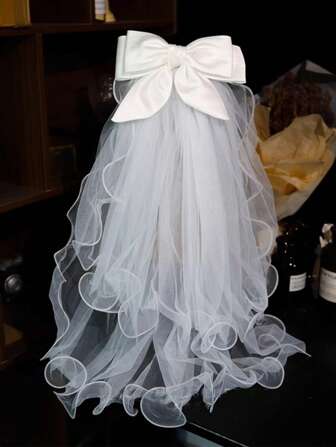 1 pièce Voile de mariée nœud blanc, saison de mariage, décoration de fête de mariage