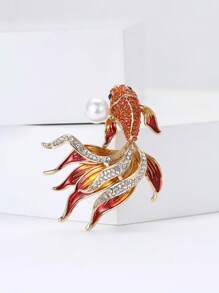 Fashionable Rhinestone Faux Pearl Goldfish Brooch For Women Animal Brooch Dress Suit Pin Accessories Party Banquet Gift